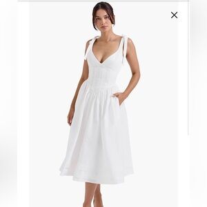 Hattie Lace-Up Stretch Cotton Blend Corset Midi Dress